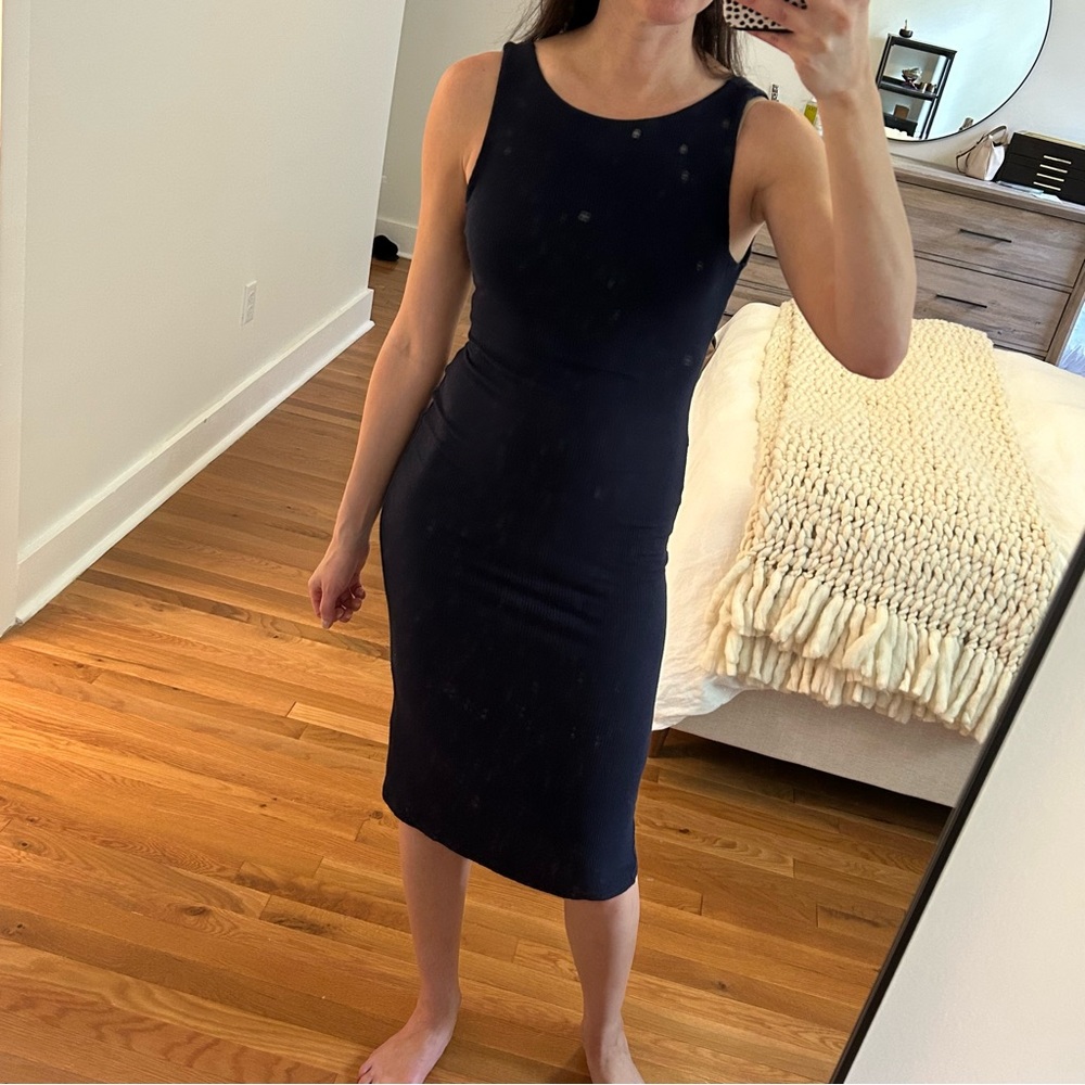Navy Blue Ribbed Midi Dress